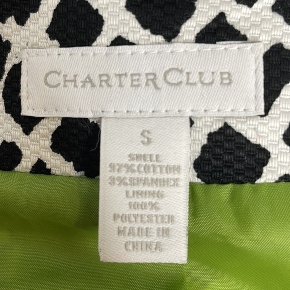 NWT Charter Club black & white open front jacket. Long sleeves. Lime green lined - Picture 12 of 13